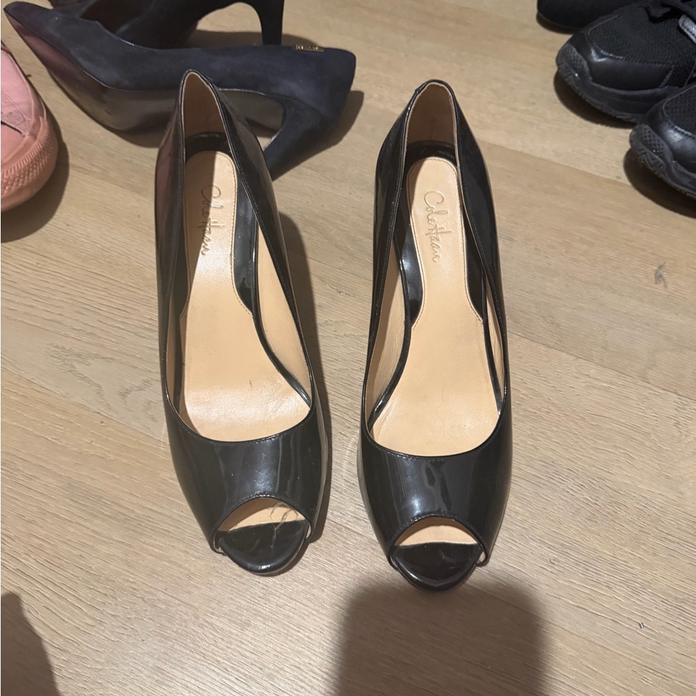 Cole Haan Black Peep-Toe Heels